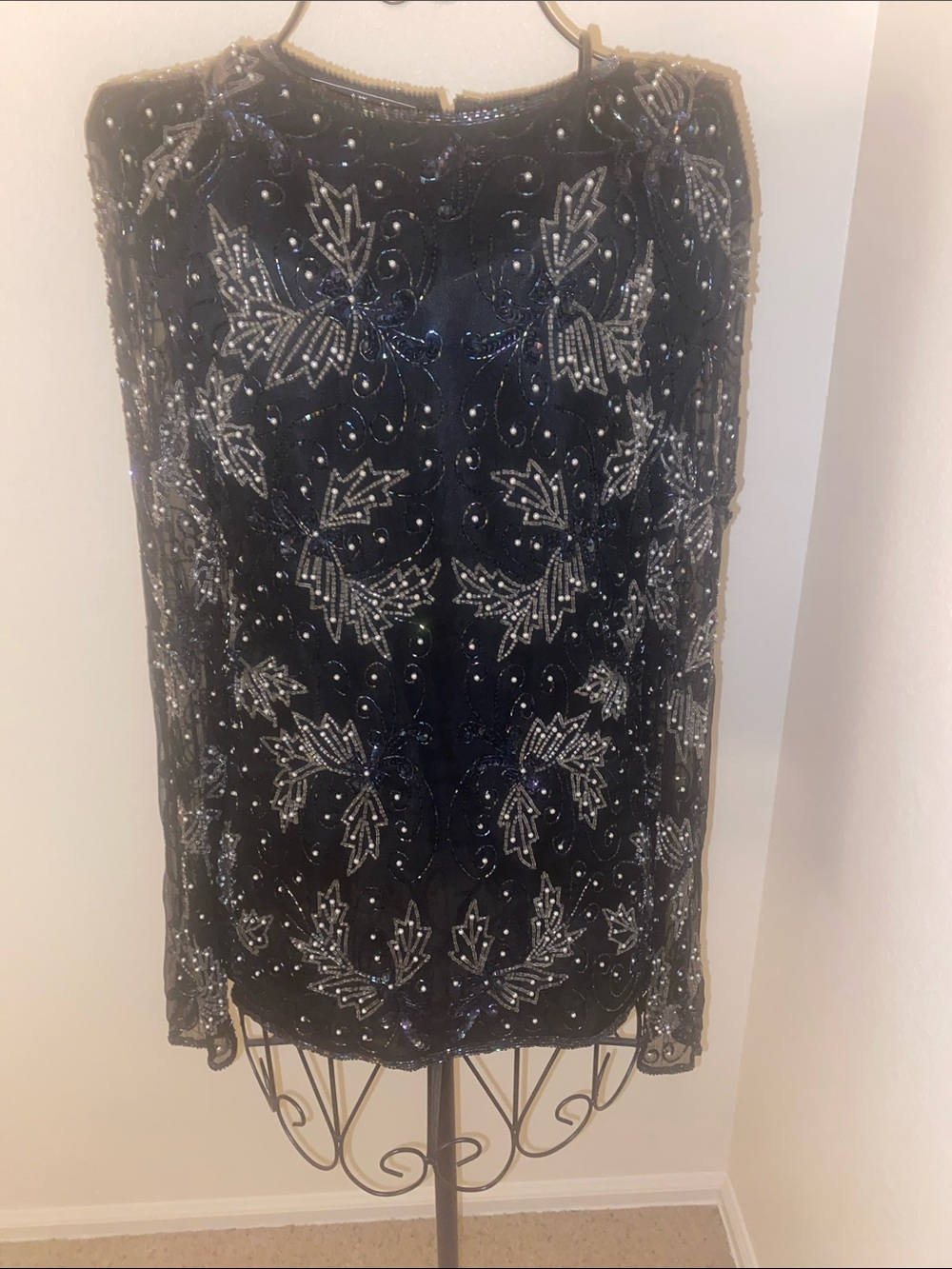 Royal Feelings Silk Beaded Black Long-Sleeve Women's Top